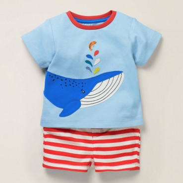 Childrens suit summer new European and American childrens wear knit cotton short-sleeved boy suit