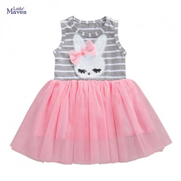 Dress summer new European and American childrens clothing girls dress striped mesh sleeveless childrens skirt