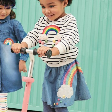 Summer new childrens dress half-length skirt European and American denim children skirt cartoon embroidered girl