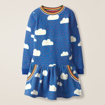 Childrens clothing autumn new European and American girl dress printing long sleeve childrens skirt dress