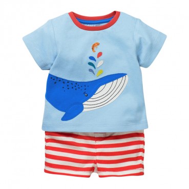 Childrens suit summer new European and American childrens wear knit cotton short-sleeved boy suit