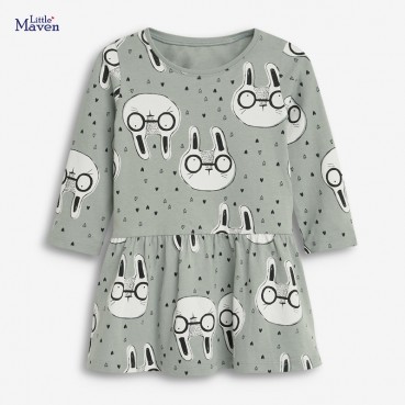 Autumn new European and American childrens clothing girls dress knit children skirt printing long-sleeved dress