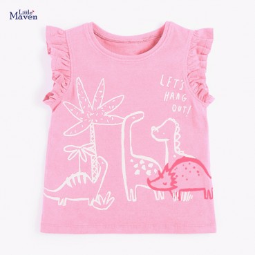 Child T-shirt European and American childrens clothing summer new sleeveless T-shirt knit cotton girl T-shirt