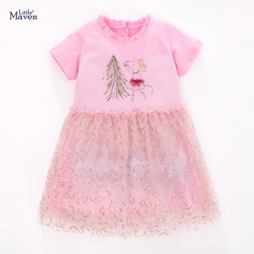 Girls dresses Europe and the United States childrens wear summer new childrens skirt short sleeve printed childrens