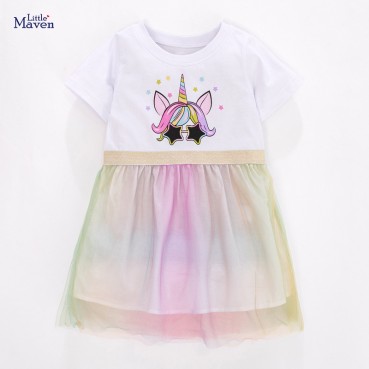 Childrens dress Europe and the United States childrens clothing summer new girl dress short-sleeved mesh childrens