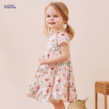 Girl skirt European and American childrens clothing summer new childrens dress cotton short-sleeved girl dress