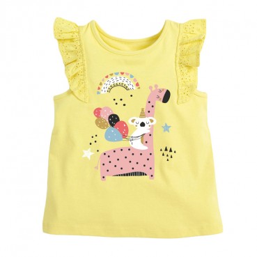 Girls T-shirt European and American childrens wear summer new non-sleeve t-shirt knit girl bottoming shirt