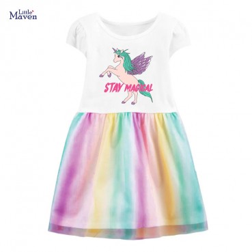 Child skirt summer new European and American childrens clothing girls dress cartoon printing network yarn children