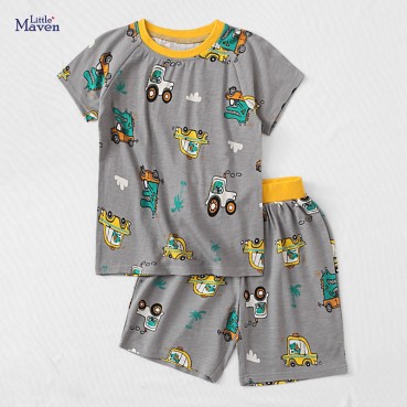 Summer new childrens clothing set Europe and the United States short-sleeved boy suit cotton suit