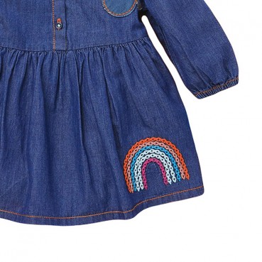 Autumn childrens clothing dress European and American skirt woven imitation denim long sleeve girl dress