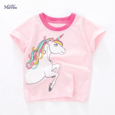 Child T-shirt European and American style summer new childrens clothing T-shirt knit cotton short-sleeved girl T-shirt