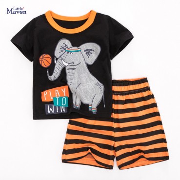 European and American childrens wear summer new childrens clothing set knit short-sleeved childrens suit cotton suit