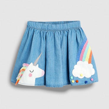 Summer new childrens dress half-length skirt European and American denim children skirt cartoon embroidered girl