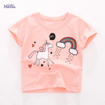 European and American T-Shirt summer new childrens clothing short-sleeved children T-shirt cotton round neck girl