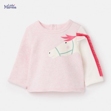 European and American brand childrens clothing girls T-shirt knit long-sleeved children T-shirt round collar cartoon