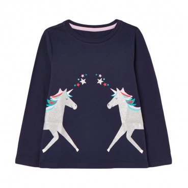 European and American brand childrens clothing girls T-shirt knit long-sleeved children T-shirt round collar cartoon