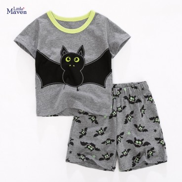 European and American childrens clothing summer new childrens suit knit short-sleeved childrens suit cotton suit