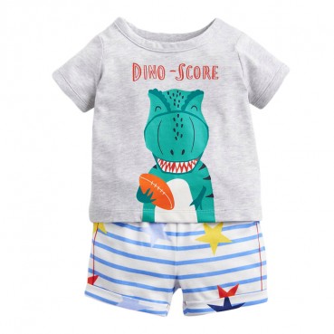 European and American childrens clothing summer new childrens clothing boys set knit cotton short-sleeved childrens