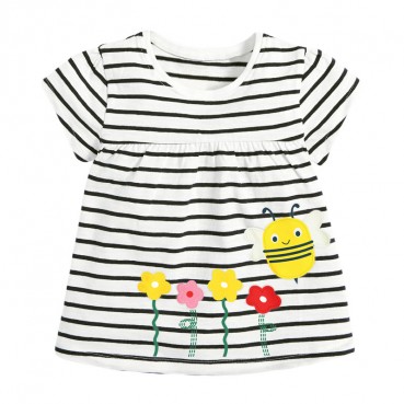 Girl T-shirt European and American childrens wear summer new short-sleeved children T-shirt cartoon striped bottoming