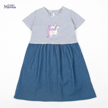 Girls dress summer new European and American childrens dress striped short sleeve childrens clothing dress