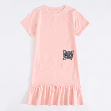 Summer new European and American childrens clothing dress short-sleeved childrens skirt cotton printing childrens