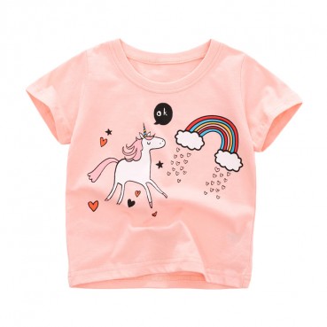 European and American T-Shirt summer new childrens clothing short-sleeved children T-shirt cotton round neck girl