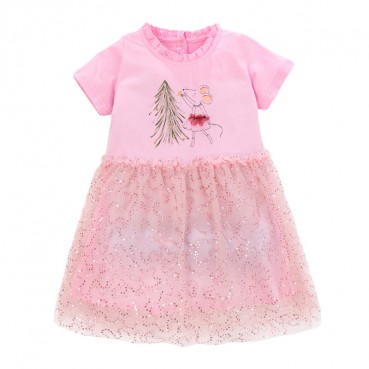 Girls dresses Europe and the United States childrens wear summer new childrens skirt short sleeve printed childrens