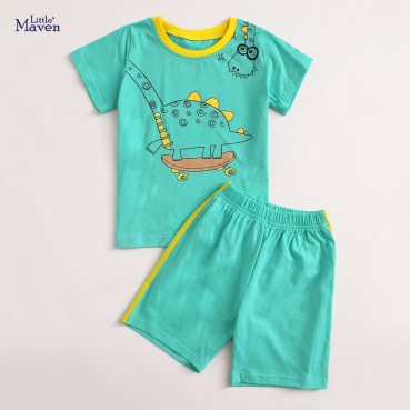 Summer new childrens clothing set Europe and the United States short-sleeved boy suit cotton suit