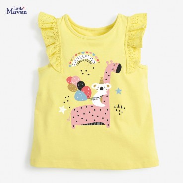 Girls T-shirt European and American childrens wear summer new non-sleeve t-shirt knit girl bottoming shirt