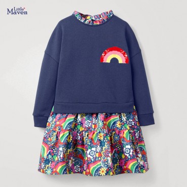 Childrens clothing autumn and winter new European and American girls dress print long sleeve childrens skirt dress