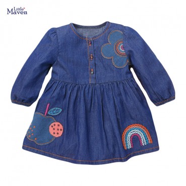 Autumn childrens clothing dress European and American skirt woven imitation denim long sleeve girl dress