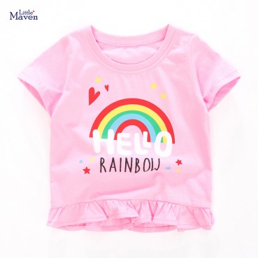 Child T-shirt European and American childrens clothing summer new short-sleeved T-shirt knit cotton girl T-shirt