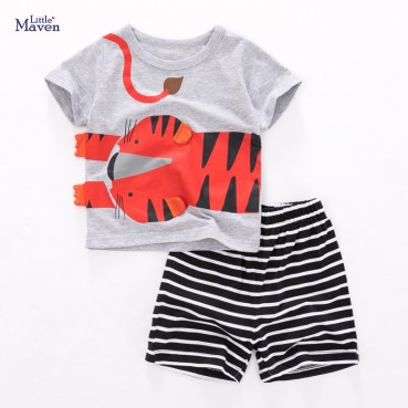 Tong suit European and American style summer new short-sleeved childrens suit cotton boys set