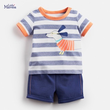 European and American childrens wear summer new childrens clothing set knit short-sleeved childrens suit cotton suit