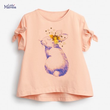 Child T-shirt European and American childrens clothing summer new girl short-sleeved T-shirt cotton round neck