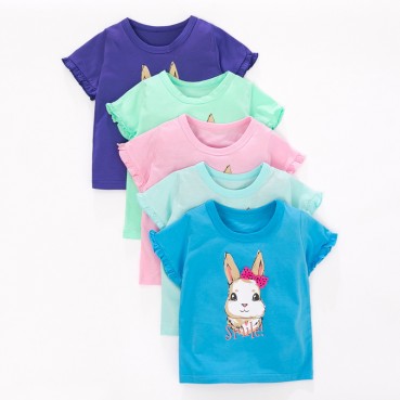 Child T-shirt summer new European and American childrens clothing girls T-shirt knit print short sleeve children