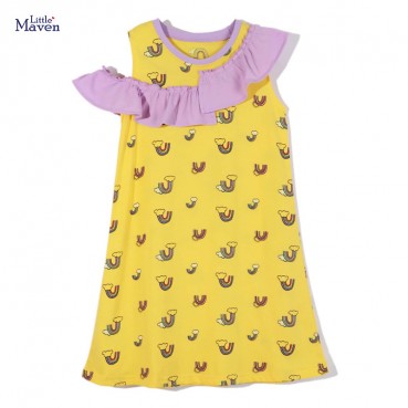 Summer new European and American childrens clothing dress short-sleeved child skirt printing childrens dress