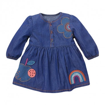 Autumn childrens clothing dress European and American skirt woven imitation denim long sleeve girl dress