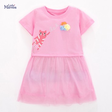 European and American childrens dress summer new childrens clothing girls dress short-sleeved mesh childrens skirt