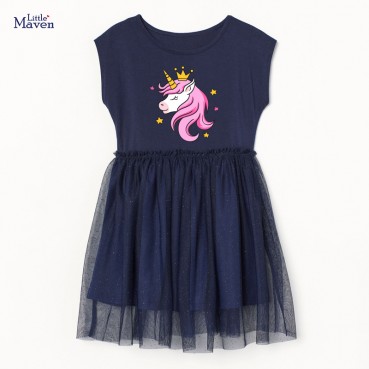 Child skirt summer new European and American childrens clothing girls dress cartoon printing network yarn children