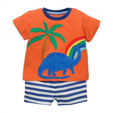 Childrens suit summer new European and American childrens wear knit cotton short-sleeved boy suit