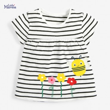 Girl T-shirt European and American childrens wear summer new short-sleeved children T-shirt cartoon striped bottoming