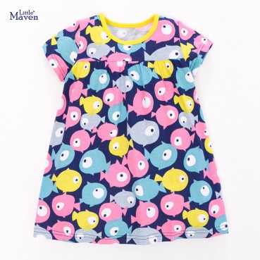 Child skirt Europe and the United States childrens clothing summer new childrens skirt dress short-sleeved cotton