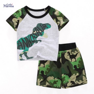 European and American childrens wear summer new childrens clothing set cartoon short-sleeved cotton childrens suit