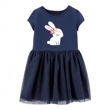 Child skirt summer new European and American childrens clothing girls dress cartoon printing network yarn children