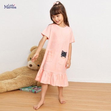 Summer new European and American childrens clothing dress short-sleeved childrens skirt cotton printing childrens