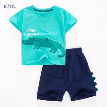 European and American childrens wear summer new childrens clothing set knit short-sleeved childrens suit cotton suit