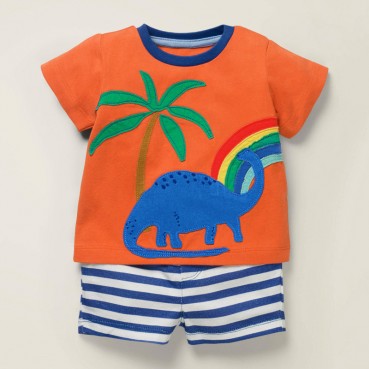 Childrens suit summer new European and American childrens wear knit cotton short-sleeved boy suit