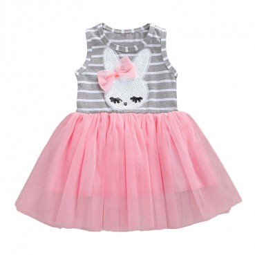 Dress summer new European and American childrens clothing girls dress striped mesh sleeveless childrens skirt