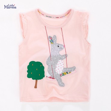 Girls T-shirt European and American childrens wear summer new bike T-shirt knit cotton round got children T-shirt